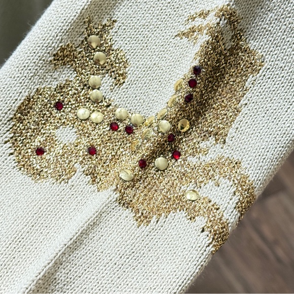 Vintage Mondi Beige and Gold Knit Top With Zodiac Signs with Rivets Size Large - Picture 7 of 12